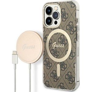 GUESS oplader serie etui + lader draadloos GUBPP13LH4EACSW Apple iPhone 13 Pro bruin/bruin hard case 4G Print MagSafe