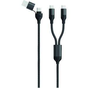 2GO USB / Type C oplaadkabel DUO 2x USB-C Nylon 1,2m zwart