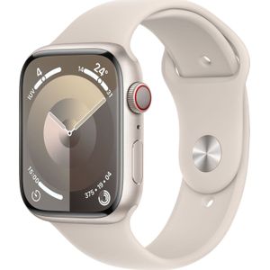 Apple Watch Series 9 GPS + Cellular 45mm Starlight Aluminium Case met Starlight Sport Band - M/L