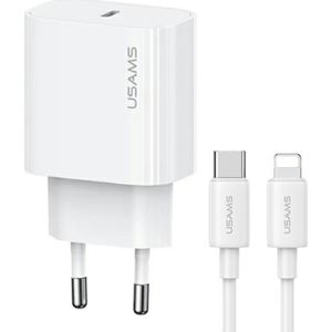 USAMS oplader Ład. siec. 1xUSB-C T65 PD20W PD Fast Charging US-CC226 + kabel USB-C/Lightning US-SJ712 30W wit/wit Yi Series OYXLTZ02