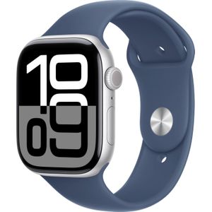 Apple Watch Series 10 GPS + Cellular 42 mm zilver Aluminium Case met Denim Sport Band - M/L