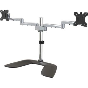 StarTech Dual Monitor Stand, Ergonomische Monitorstandaard voor VESA Schermen tot 32 inch (8kg), Vrijstaande en Scharnierende Universele Monitorsteun/Bureaustandaard, Verstelbare Hoogte, Zilver