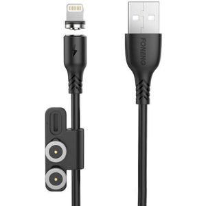Foneng X62 Magnetic 3in1 USB to USB-C / Lightning / Micro USB Cable, 2.4A, 1m (zwart)