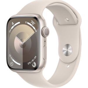 Apple Watch Series 9 GPS 45mm Starlight Aluminium Case met Starlight Sport Band - S/M