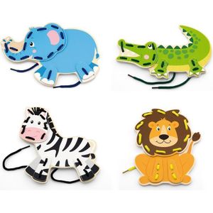 Viga Toys rijgblokken dieren 4 stuks multicolor