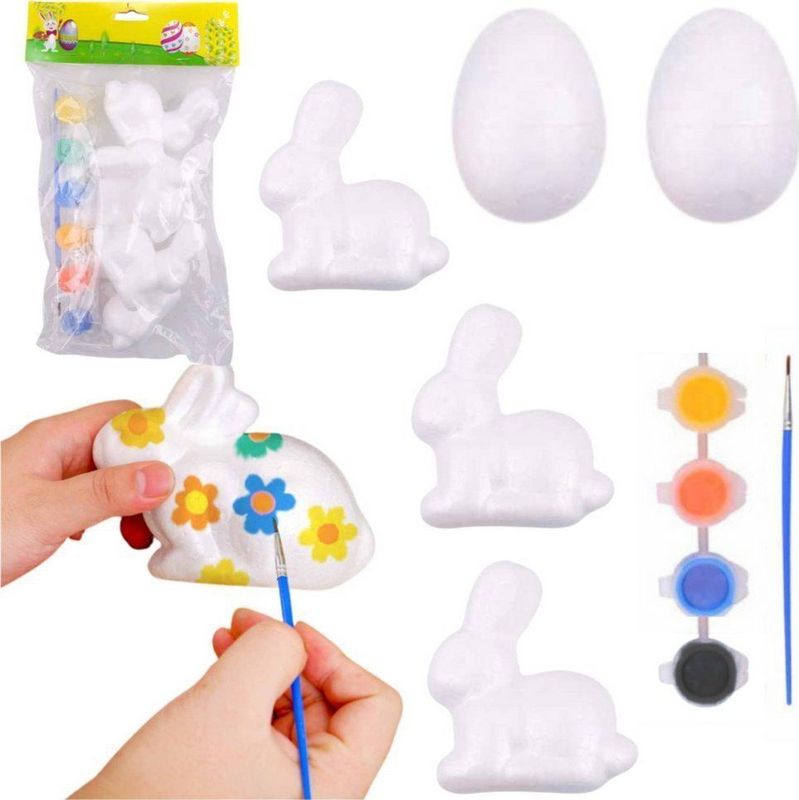 LEANToys serie om te shilderen Styropianowych Ozdób 3 Zające 2 Jajka verf LEAN TOYS