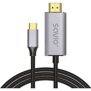 Savio Cable CL-170 HDMI 2.0B - USB-C v3.1, 1m, zilver-zwart, golden tips