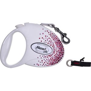 flexi Glam Splash roze met Swarovski crystals M - Geel Hond Intrekbare riem - 5 m - wit