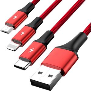 UNITEK Cable 3-in-1, USB-Type-C/MicroUSB/Lightning, 1.2m, rood, C4049RD