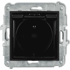 Karlik MINI Bressproof socket met IP44 apertures smoke flap zwart mat 12MGPB-1zdp
