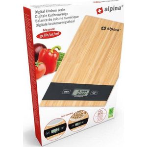 Alpina Digitale keukenweegschaal - Automatische Uitschakeling - Tarra-functie - Tot 5 Kilo - Bamboe