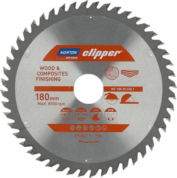Norton Clipper NORTON CIRCULAR SAW BLADE 180mm x 30mm x 48z WOOD & ATB COMPOSITES (2.8 / 1.8)
