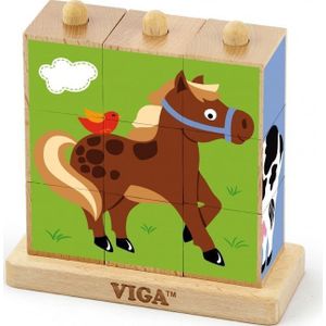 Viga Toys blokkenpuzzel boerderijdieren 9 stukken