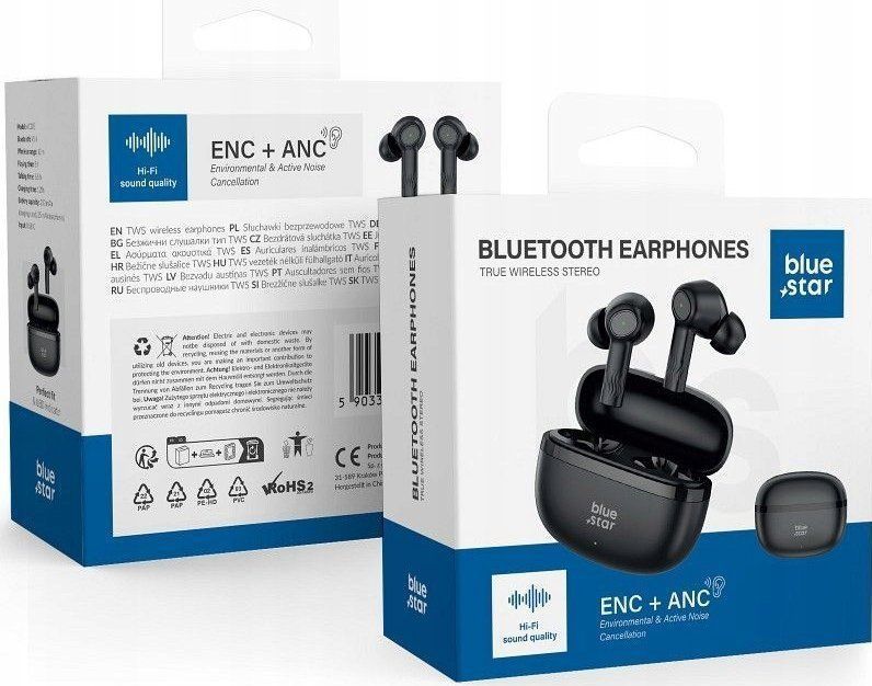 Blue Star koptelefoon koptelefoon draadloos stereo TWS AC20E met funcją ANC en ENC zwart
