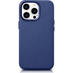 iCarer Case Leather hoes etui met naturalnej huid voor iPhone 14 Pro Max blauw (WMI14220708-BU) (kompatybilne met MagSafe)