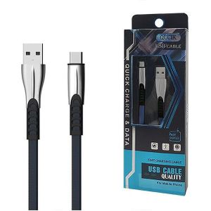 SENBONO USB type-C CABLE 2.4A blauw FLAT 2400mAh QUICK CHARGER QC 3.0 1M POWERLINE SMS-BW02 - METAL PLUGS