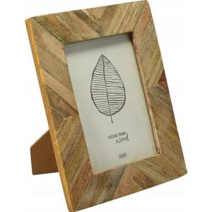 Home Styling Collection rand rand na foto's met hout mango PATCHWORK, 19 x 24 cm