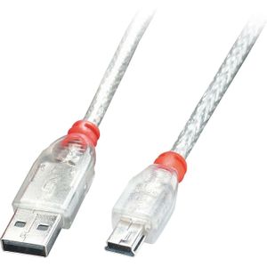 Lindy 41784 USB-kabel 3 m USB 2.0 USB A Mini-USB B Transparant