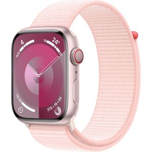 Apple Watch Series 9 GPS + Cellular 45mm roze Aluminium Case met licht roze Sport Loop