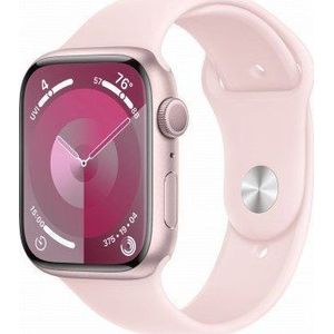 Apple Watch Series 9 GPS 45mm roze Aluminium Case met licht roze Sport Band - S/M