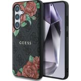 GUESS Leather 4G bloemen Print Metal Classic Logo MagSafe Samsung Galaxy S25 case zwart