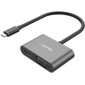 UNITEK V1168A video kabel adapter USB Type-C HDMI + VGA (D-Sub) Zwart