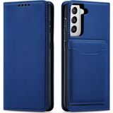 Hurtel Magnet Card Case etui voor Samsung Galaxy S22+ (S22 Plus) hoes portemonnee na kaarten kaartenę standaard blauw