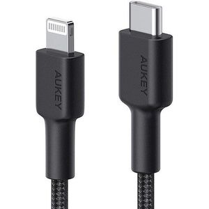 AUKEY Cable CB-CL03 zwart nylon Lightning-USB C | 2m | USB Power Delivery USB-PD | certificate MFi Apple