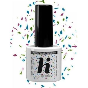 Hi Hybrid HEMA Free Top na lak hybride No Wipe #01 blauw Fireworks 5ml