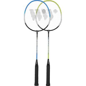 WISH Steeltec 216K badmintonracket set 2 rackets + 3 shuttlecocks + koffer