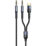 USAMS Kabel USB USB-A - USB-C + mini Jack 3.5 mm 1.2 m zwart-blauw (6958444977300)