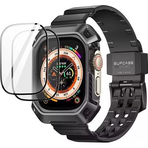 Supcase band met Etui ochronnym + 2x gehard glas Unicorn Beetle Pro & Tepmpered Glass voor Apple Watch Ultra 49mm zwart