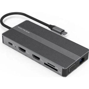 Extra Digital Adapter USB Adapteris USB Type-C - 2x HDMI, VGA, LAN, 3x USB Type-A, SD, TF, USB Type-C PD100W, Aux