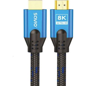 Savio HDMI (M) v2.1 kabel, 5m, 8K, koper, blauw-zwart, gouden tips, CL-169