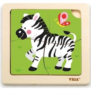 Viga Toys dierenpuzzel 4 stukjes zebra groen