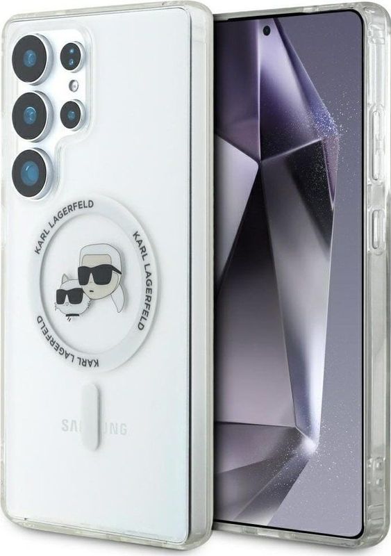 Karl Lagerfeld Etui Button Karl & Choupette Heads Printed Logo MagSafe Samsung Galaxy S25 Ultra wit