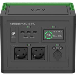 APC SE OffGrid Portable Power Station 500 - Li-Ion accu, LCD, 2x stopcontact, 3x USB-A, 2x USB-C, 3x 12V, draadloze lader