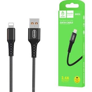 Denmen Kabel USB KABEL USB WZMACNIANY OPLOT IPHONE zwart 1M D02L - USZKODZONE PUDEŁKO