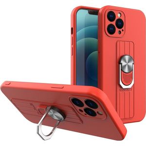 Hurtel Ring Case siliconen etui met handvat na vinger en podstawką voor Samsung Galaxy S21 Ultra 5G rood