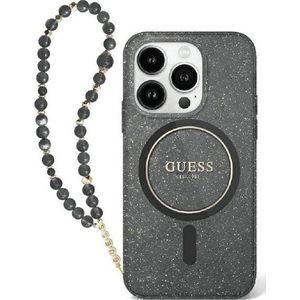 GUESS GUHMP16LHGCRELSK iPhone 16 Pro 6.3 inch zwart/zwart hardcase IML Glitter met Pearl Strap MagSafe