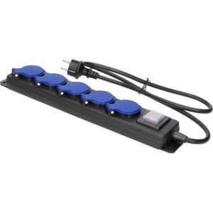 ORNO verlengsnoer werkplaats bryzgoszczelny met schakelaar, 5 aansluitingen 2P+met, IP44, przewód gumowy, H05RR-F 3x1,5mm?, długość 5m