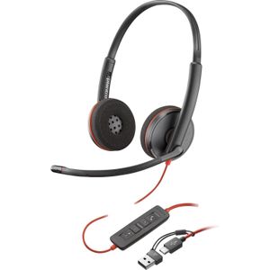 HP Blackwire 3220 zwarte stereo USB-C-headset + USB-C/A-adapter (bulk)
