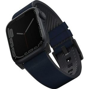 Uniq band Straden Apple Watch 4/5/6/7/SE 44/45mm Leather Hybrid Strap blauw/blauw