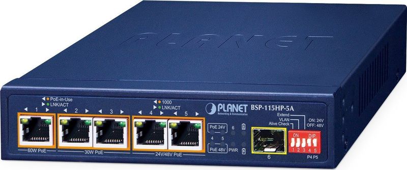 PLANET Planet 5-Port Hybrid PoE Solar Switch + 1-Port SFP BSP-115HP