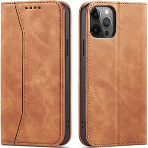 Hurtel Magnet Fancy Case case voor iPhone 12 Pro Max card wallet cover bruin