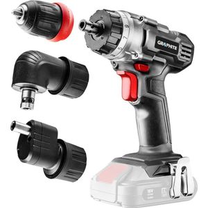 GRAPHITE Energy+ 18V cordless drill driver, 10 mm removable handle, plus angle adapter en adapte