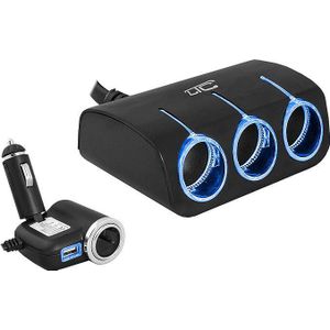 LTC auto FIRE LED adapter 3 + 1 socket (120W) + USB 1200mA, 12/24V, zwart.