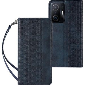 Hurtel Magnet Strap Case etui voor Samsung Galaxy A12 5G hoes portemonnee + mini riem hanger blauw