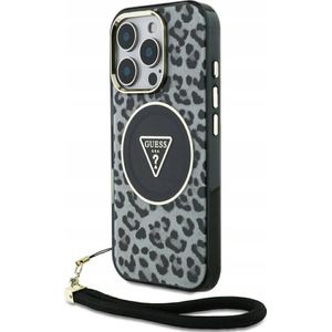 GUESS Etui HC IML Leopard Triangle Cord Strap voor iPhone 16 Pro Max MagSafe zwart
