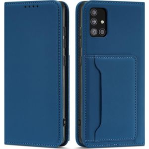 Hurtel Magnet Card Case etui voor Samsung Galaxy A12 5G hoes portemonnee na kaarten kaartenę standaard blauw